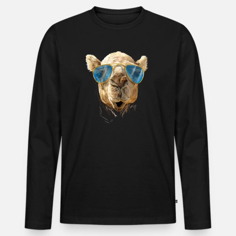 Kamel mit Sonnenbrille - Männer Premium Bio Langarmshirt - Schwarz