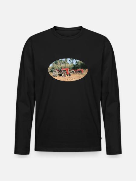 Tracteurs rouges sur le terrain - T-shirt manches longues Premium bio Homme - noir