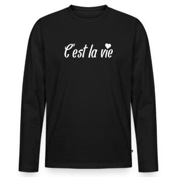 C’est la Vie Script mit Herz - Männer Premium Bio Langarmshirt - Schwarz - Vorne - Nico (187cm)