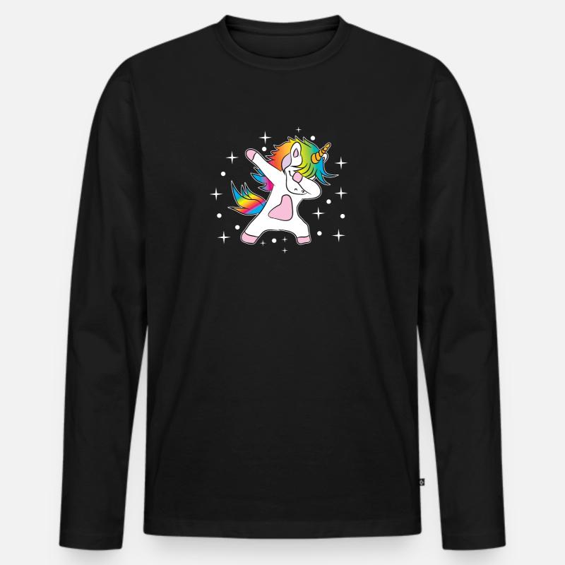 Einhorn Dab Regenbogen - Männer Premium Bio Langarmshirt - Schwarz