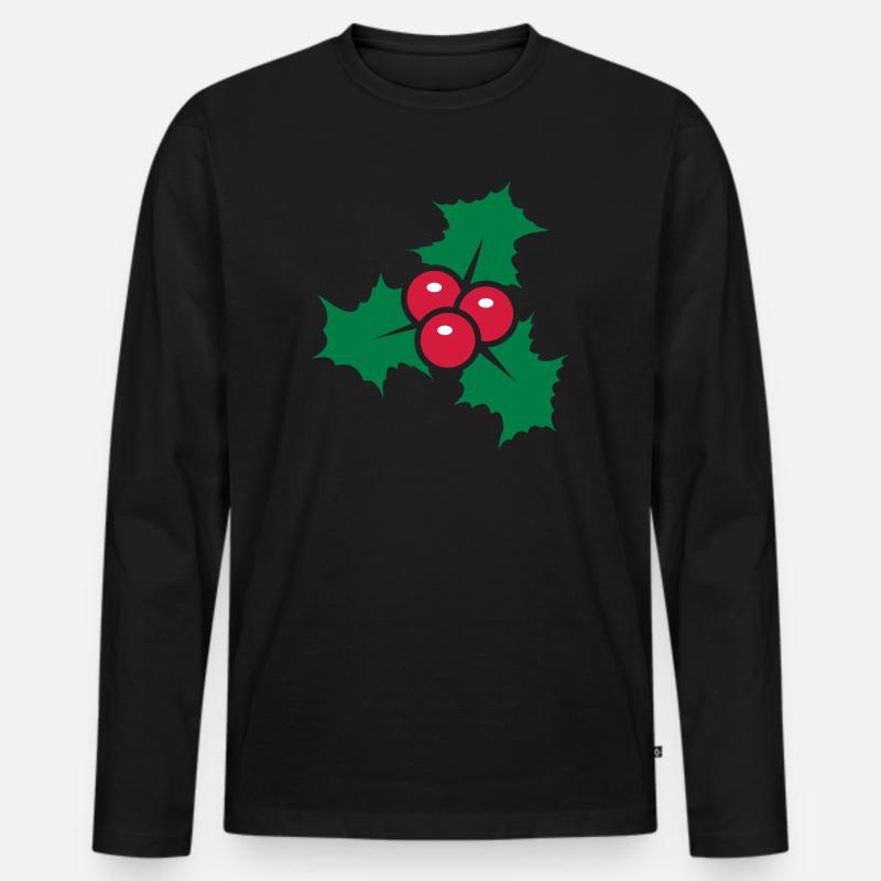 Stechpalmenblätter mit roten Beeren - Männer Premium Bio Langarmshirt - Schwarz