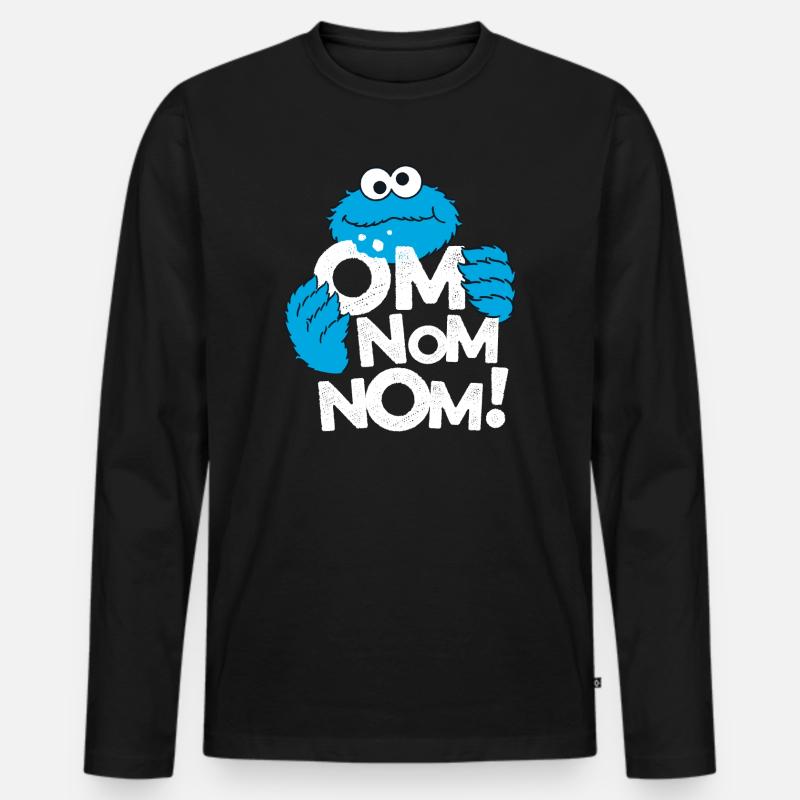 Sesamstraße Krümelmonster Om Nom Nom - Männer Premium Bio Langarmshirt - Schwarz