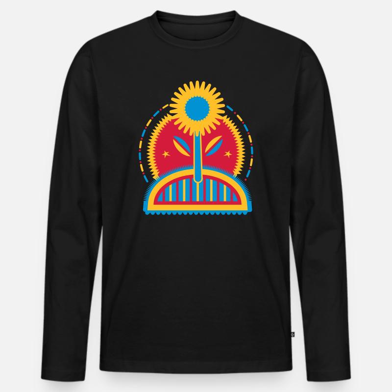 große leuchtende Sonnenblume im Blumenbeet - Männer Premium Bio Langarmshirt - Schwarz