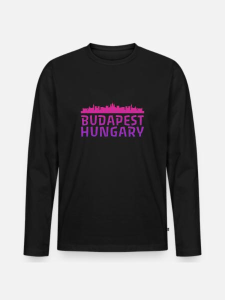 Budapests skyline i akvarel - Premium økologisk langærmet T-shirt til mænd - sort