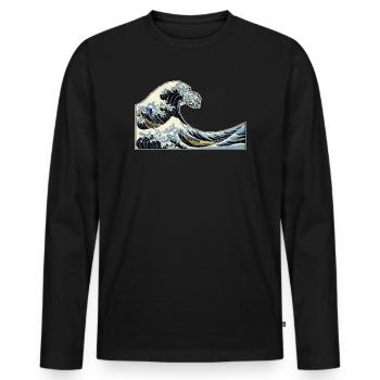 La Vague | La Vague | Katsushika Hokusai - T-shirt manches longues Premium bio Homme - noir - Devant - Nico (187cm)