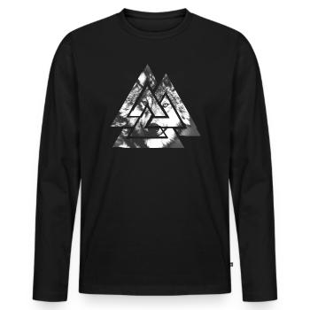 Valknut, Symbol von Odin - Mit Wolf - Männer Premium Bio Langarmshirt - Schwarz - Vorne - Nico (187cm)