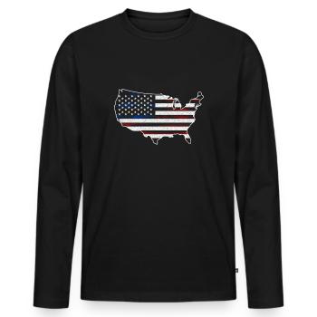 Stars and Stripes Map - Men's Premium Organic Long Sleeve Shirt - black - Front - Nico (187cm)