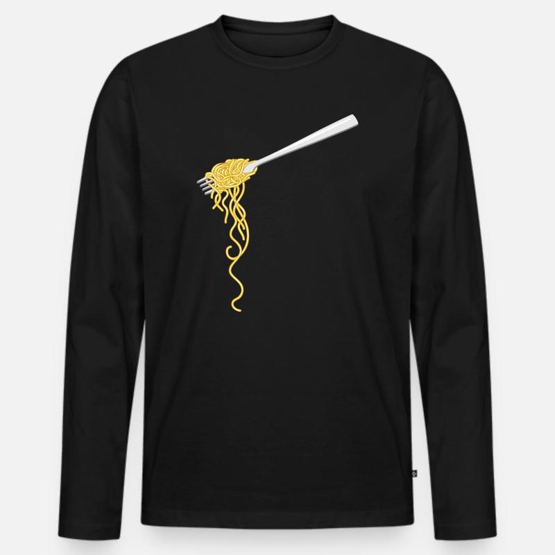 Spaghetti Pasta auf einer Gabel - Männer Premium Bio Langarmshirt - Schwarz