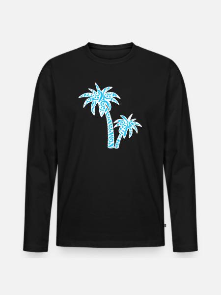 Tropic Wave Abstract Palm Design - Men's Premium Organic Long Sleeve Shirt - black
