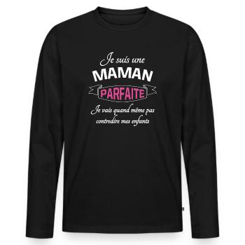 t shirt maman parfaite fête des mères - T-shirt manches longues Premium bio Homme - noir - Devant - Nico (187cm)