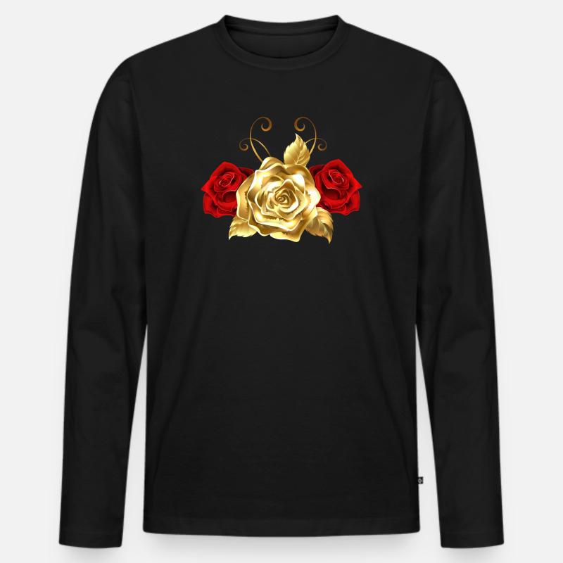 Goldene Rose - Männer Premium Bio Langarmshirt - Schwarz
