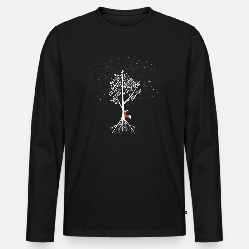 Weide mit Fuchs und Wurzeln - Männer Premium Bio Langarmshirt - Schwarz