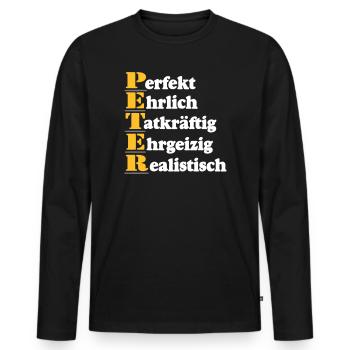 Peter , Vorname,Namensschild,Name,Fun Shirt (25) - Männer Premium Bio Langarmshirt - Schwarz - Vorne - Nico (187cm)