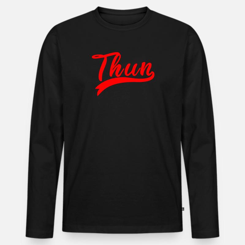 Thun Script Rot Logo - Männer Premium Bio Langarmshirt - Schwarz