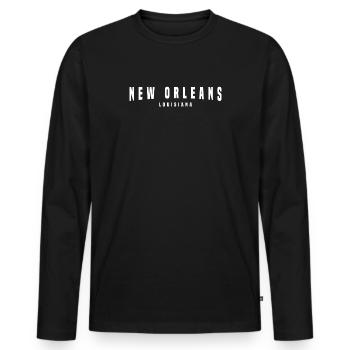 New Orleans Distressed Lettering - Men's Premium Organic Long Sleeve Shirt - black - Front - Nico (187cm)