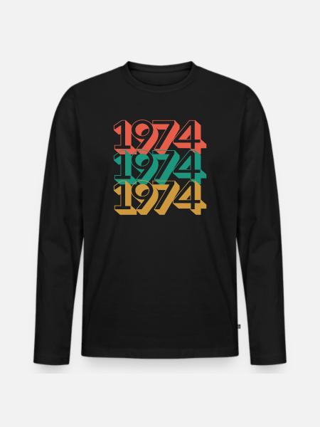 Retro 1974 farveblokmønster - Premium økologisk langærmet T-shirt til mænd - sort