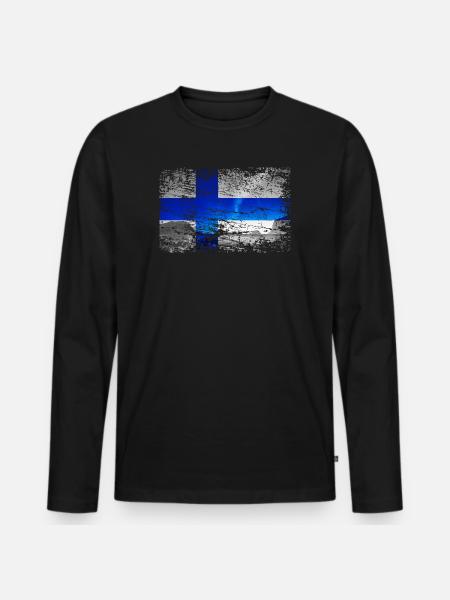 Finland med nordlys i vintagestil - Premium økologisk langærmet T-shirt til mænd - sort