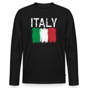 Drapeau Italien au coup de pinceau - T-shirt manches longues Premium bio Homme - noir - Devant - Nico (187cm)