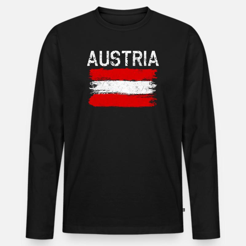Austria Brushed Flag Grafik - Männer Premium Bio Langarmshirt - Schwarz