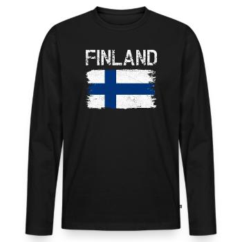 Broussailles vieillies du drapeau finlandais - T-shirt manches longues Premium bio Homme - noir - Devant - Nico (187cm)
