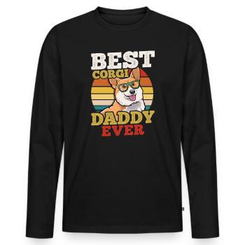 Corgi Papa Fête des Pères Rétro - T-shirt manches longues Premium bio Homme - noir - Devant - Nico (187cm)
