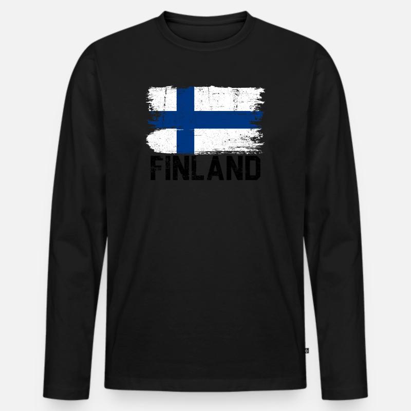 Nordischer Flaggenpinselstrich - Männer Premium Bio Langarmshirt - Schwarz