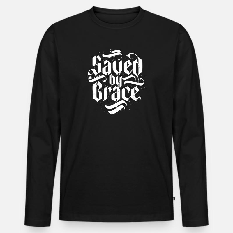 Saved by Grace - Männer Premium Bio Langarmshirt - Schwarz