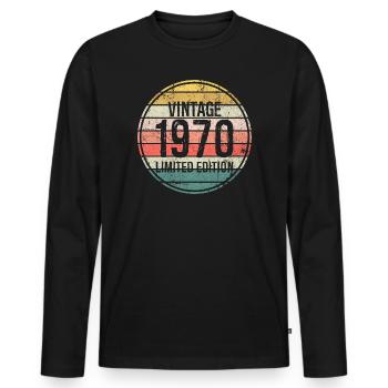 Vintage 1970 Limited Edition - Men's Premium Organic Long Sleeve Shirt - black - Front - Nico (187cm)