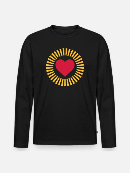 Herz in Strahlenkranz Design - Männer Premium Bio Langarmshirt - Schwarz