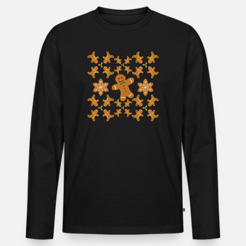 Lebkuchen Muster Lebkuchenmänner und Sterne - Männer Premium Bio Langarmshirt - Schwarz