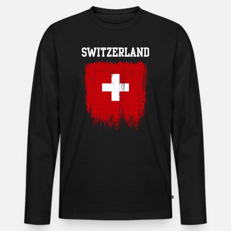 Grunge-Schweizer Flaggenkreuz - Männer Premium Bio Langarmshirt - Schwarz