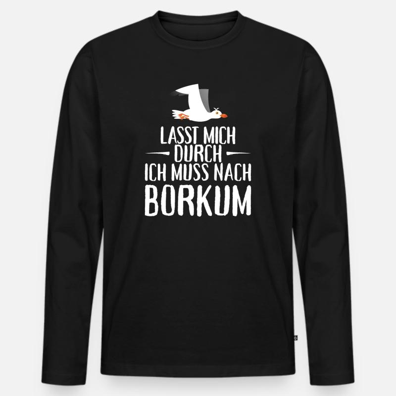 Lasst mich durch ich muss nach Borkum Möwe - Männer Premium Bio Langarmshirt - Schwarz