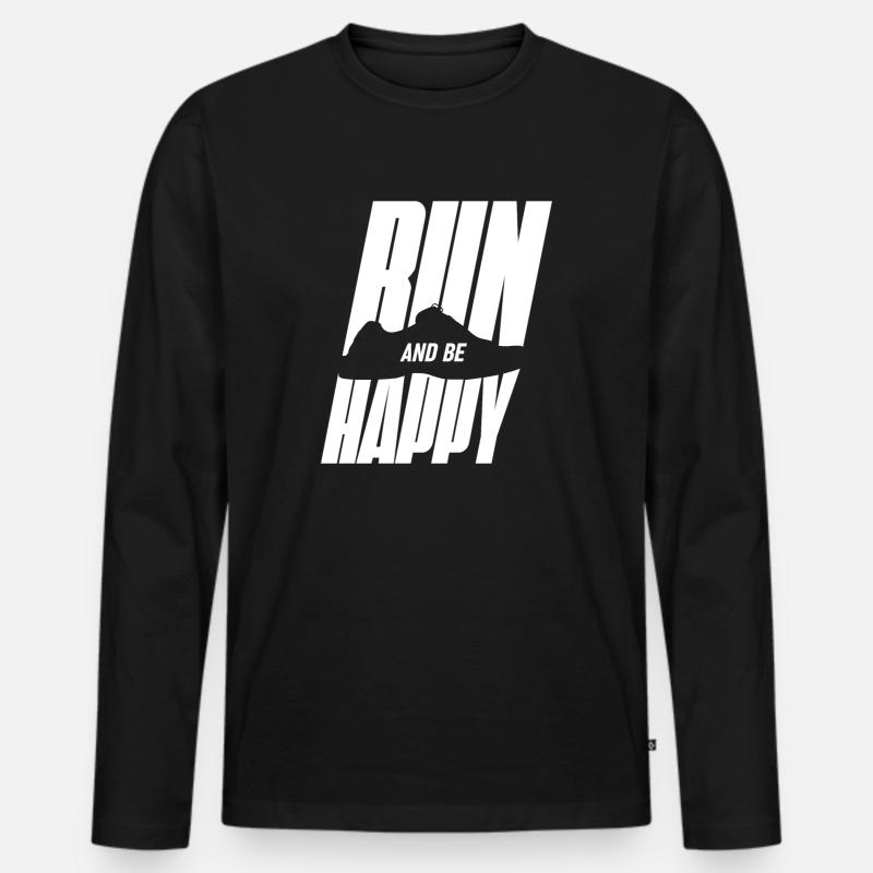 Glücklich Laufen  - Männer Premium Bio Langarmshirt - Schwarz
