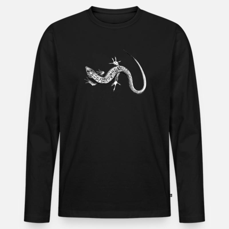 Graue Eidechse Schwarzweiß Muster - Männer Premium Bio Langarmshirt - Schwarz