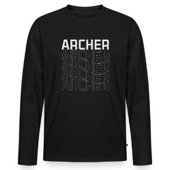 Archer Grid Schriftzug - Männer Premium Bio Langarmshirt - Schwarz - Vorne - Nico (187cm)