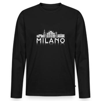 Milano Skyline Silhouette Reflektion - Männer Premium Bio Langarmshirt - Schwarz - Vorne - Nico (187cm)