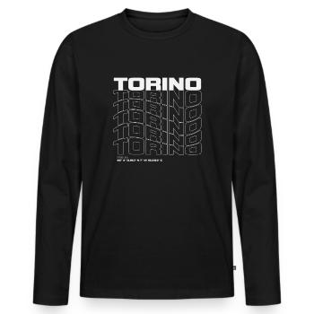 Turin Italy - Men's Premium Organic Long Sleeve Shirt - black - Front - Nico (187cm)