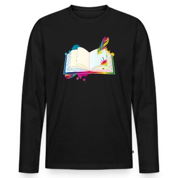 journal hétéroclite avec plume et blobs - T-shirt manches longues Premium bio Homme - noir - Devant - Nico (187cm)