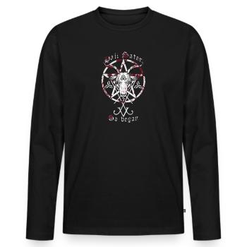 hail satan | go vegan - Men's Premium Organic Long Sleeve Shirt - black - Front - Nico (187cm)