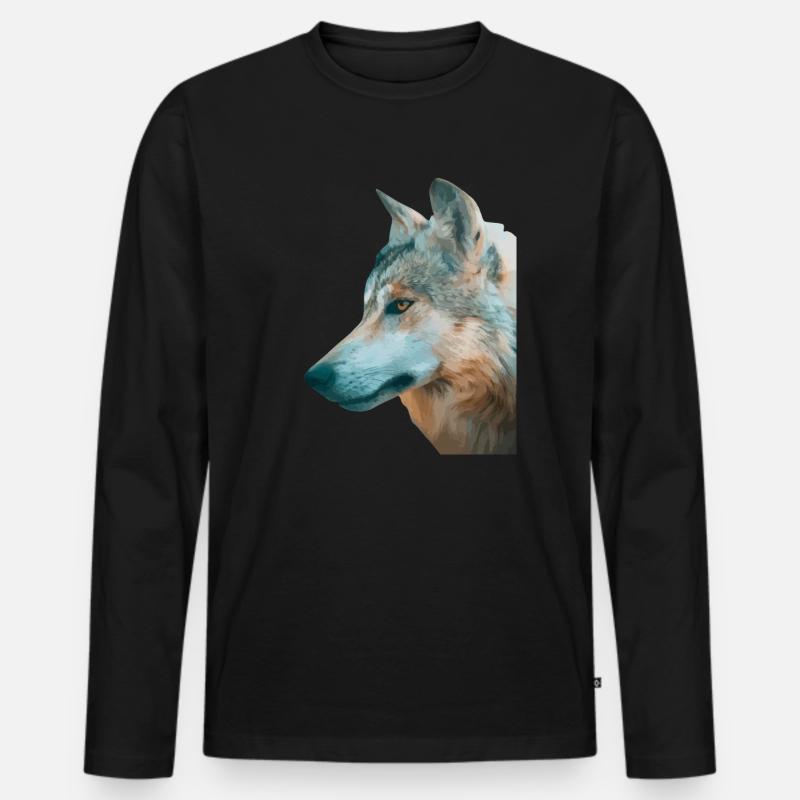 Wolfs Kopf Aquarellprint - Männer Premium Bio Langarmshirt - Schwarz