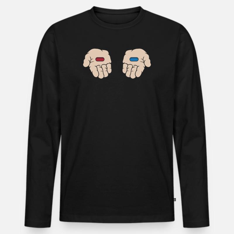Rote Pille Blaue Pille - Männer Premium Bio Langarmshirt - Schwarz