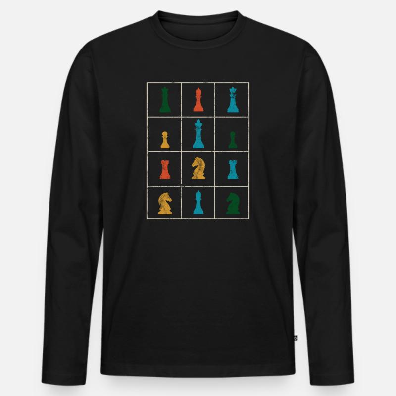 Schach Schachbrett Schachfiguren - Männer Premium Bio Langarmshirt - Schwarz