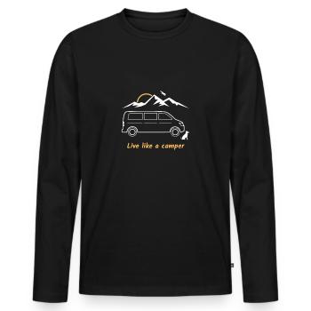live like a camper, Van, Bus, Geschenk, Berg, - Männer Premium Bio Langarmshirt - Schwarz - Vorne - Nico (187cm)