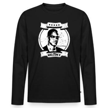 Portrait en linogravure de Malcolm X - T-shirt manches longues Premium bio Homme - noir - Devant - Nico (187cm)