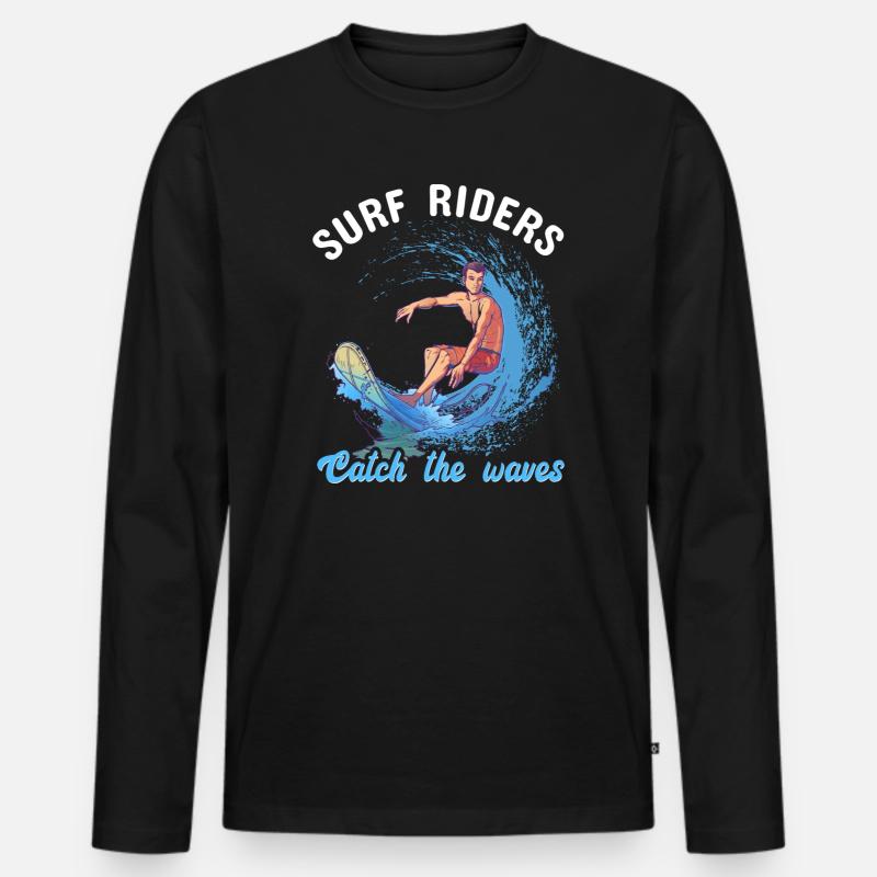 Surf Riders - Männer Premium Bio Langarmshirt - Schwarz