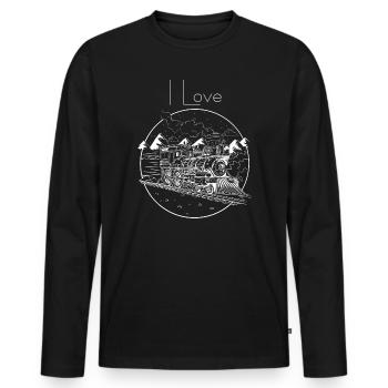Train à vapeur dans la magie de l’hiver - T-shirt manches longues Premium bio Homme - noir - Devant - Nico (187cm)