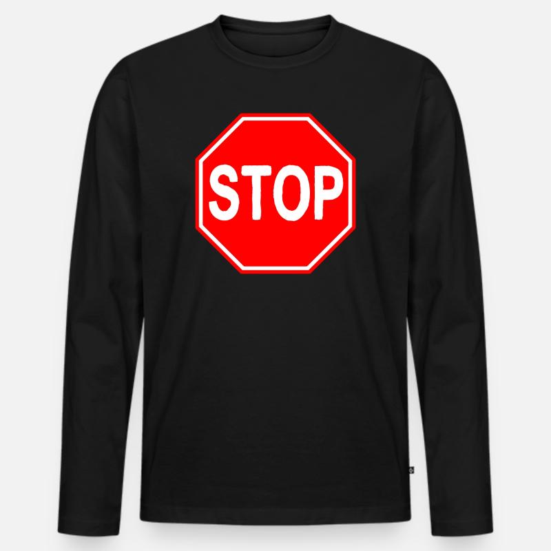 Stop-Schild - Männer Premium Bio Langarmshirt - Schwarz