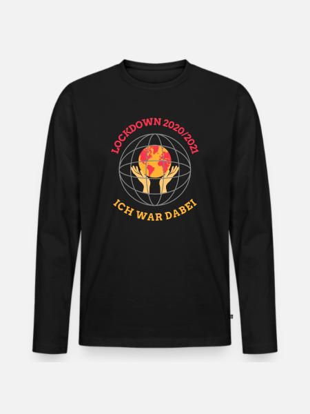 Lockdown 2020/21 – Globe and hands - Men's Premium Organic Long Sleeve Shirt - black