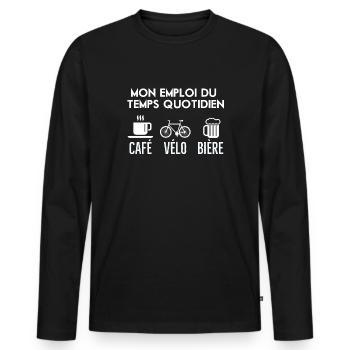 Café Vélo Bière 2 - T-shirt manches longues Premium bio Homme - noir - Devant - Nico (187cm)