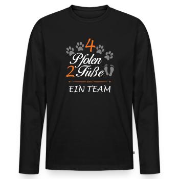 4 Pfoten, 2 Füße ein Team Dog Hund Gassi Design - Männer Premium Bio Langarmshirt - Schwarz - Vorne - Nico (187cm)
